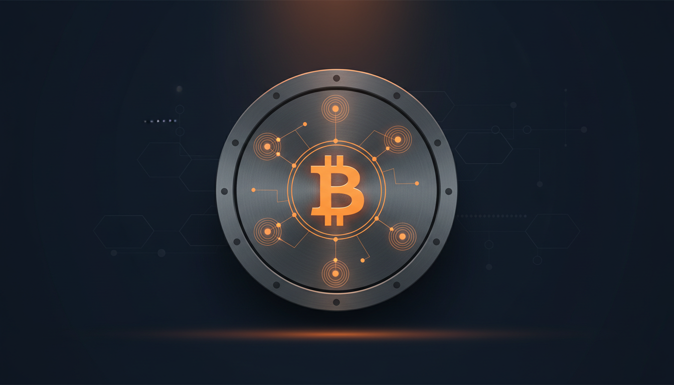 Bitcoin vault with connected security nodes, illustrating institutional custody