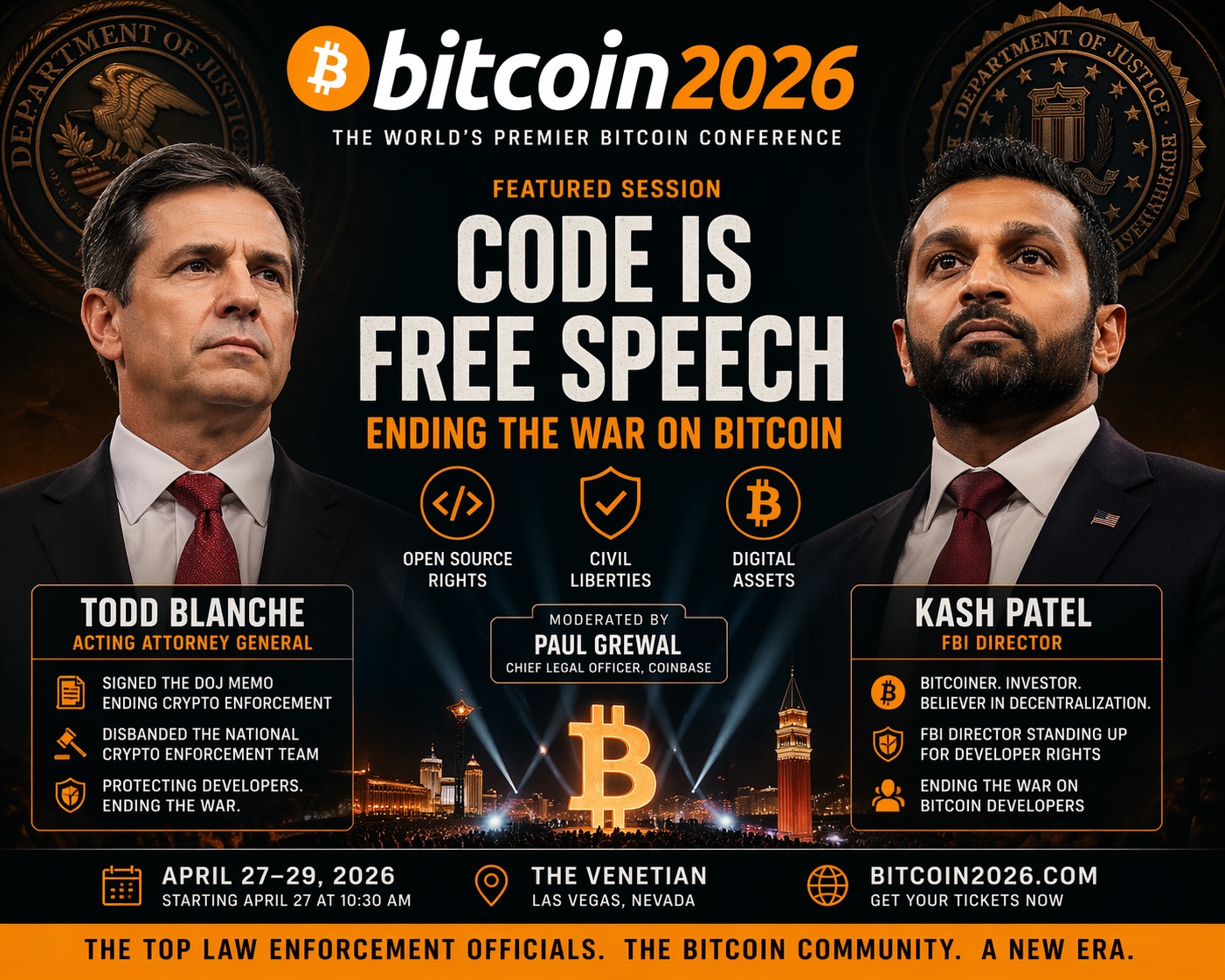 The Acting Attorney General and the FBI Director Are Speaking at Bitcoin 2026. Read That Again.