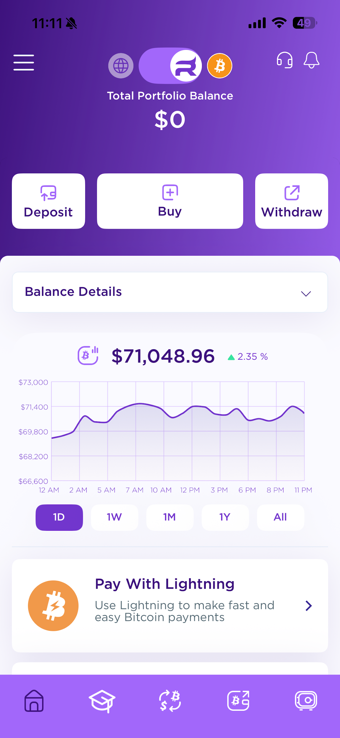 Rhino's clean dashboard interface with portfolio tracking