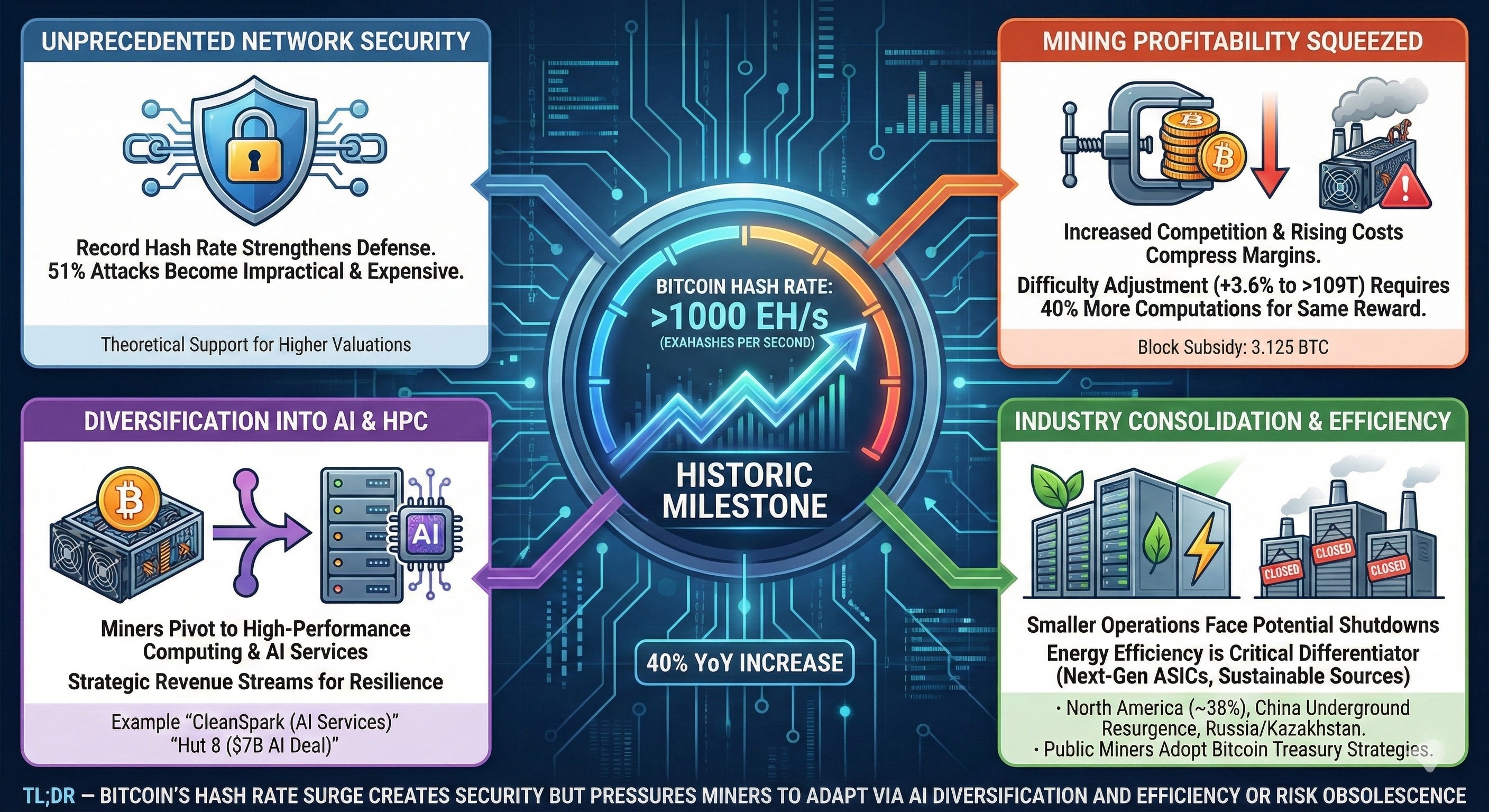 Bitcoin Hash Rate Hits 1000 EH/s: Mining Giants Face Crunch